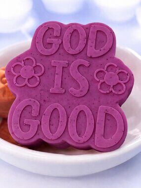 Lemon vanilla magenta soap handmade 5x4in 8oz shea butter based god is good